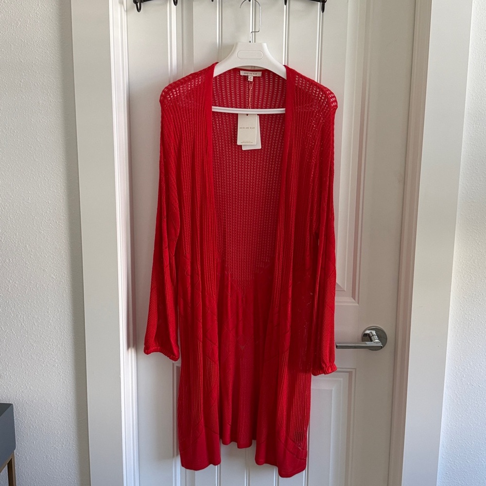 Skies Are Blue Vibrant Red Knit Cardigan